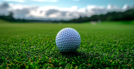 Golf ball on a perfect green lawn AI generated image