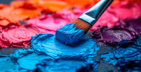 Multicolored rainbow thick oil paint on white isolated background, sampler template AI generated imageの写真素材