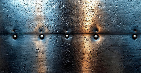 Aviation aluminum, metal rivets, brutal panoramic old background texture template AI generated imageの写真素材