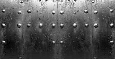 Aviation aluminum, metal rivets, brutal panoramic old background texture template AI generated image