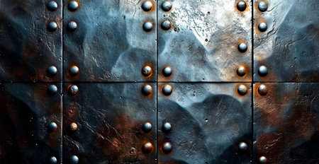 Aviation aluminum, metal rivets, brutal panoramic old background texture template AI generated imageの写真素材