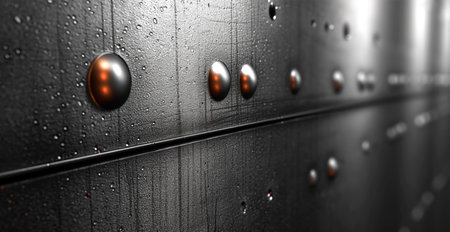 Aviation aluminum, metal rivets, brutal panoramic old background texture template AI generated imageの写真素材
