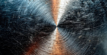 Steel circular shine on metal sheet, panoramic industrial iron texture AI generated imageの写真素材
