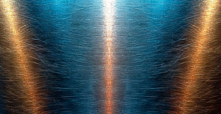 Steel circular shine on metal sheet, panoramic industrial iron texture AI generated imageの写真素材