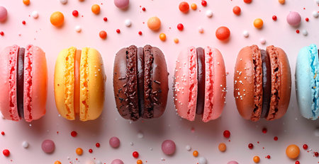 Close up of colorful macaroon dessert in vintage pastel colors AI generated image