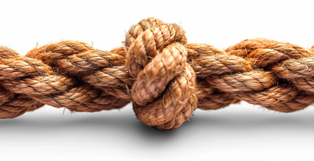 Top view of arranged marine ropes with knot isolated on white AI generated imageの写真素材