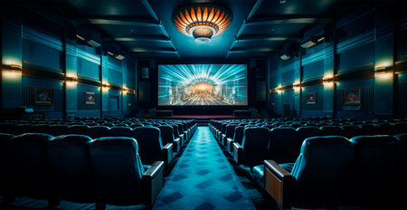 Large cinema, watching new films, blue hall, leisure for the whole family AI generated imageの写真素材