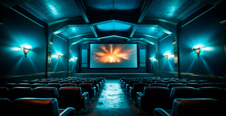 Large cinema, watching new films, blue hall, leisure for the whole family AI generated imageの写真素材