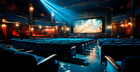 Large cinema, watching new films, blue hall, leisure for the whole family AI generated imageの写真素材