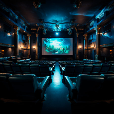 Large cinema, watching new films, blue hall, leisure for the whole family AI generated imageの写真素材
