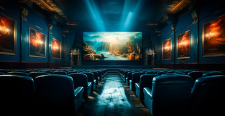 Large cinema, watching new films, blue hall, leisure for the whole family AI generated imageの写真素材
