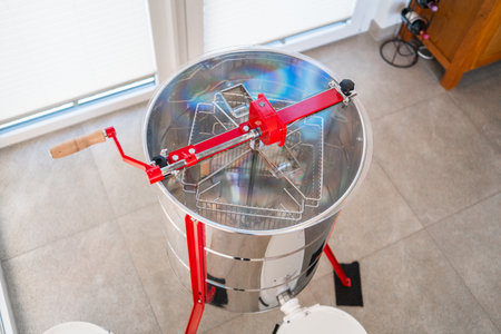 Top Handle of a Manual Centrifugal Extractor for Bee Honeyの写真素材