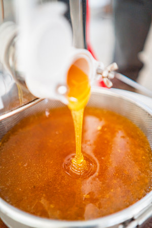 Delicious Viscouse Bee Honey Dripping and Flowingの写真素材