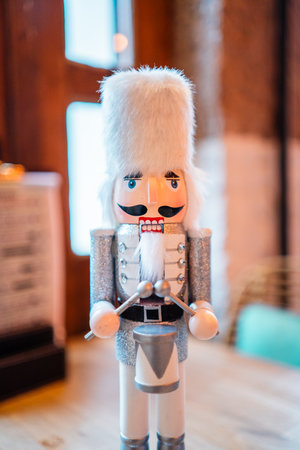 Nutcracker Soldier Doll with White Bearskin Headの写真素材