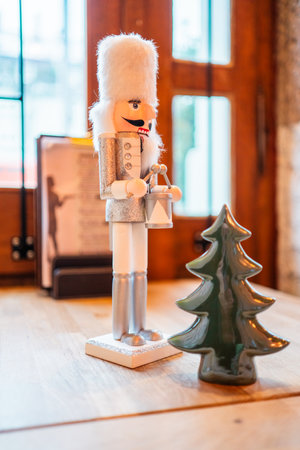Nutcracker Soldier with a Drum and a Christmas Treeの写真素材
