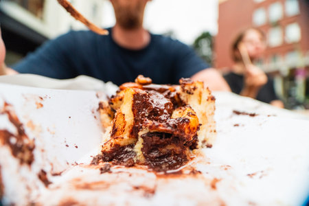 Baked Warm Cinnamon Roll Extreme Close Upの写真素材