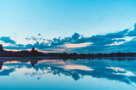 Fantastic Morning Skyline Over the Riverの写真素材