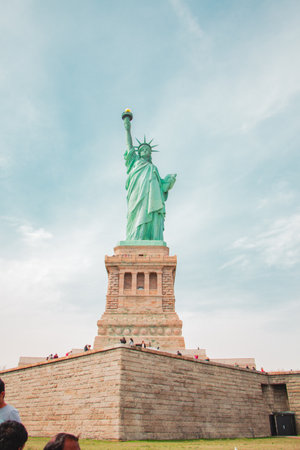 Statue of Liberty on Liberty Island Viewed in its full size From the Front in New York Cityの写真素材