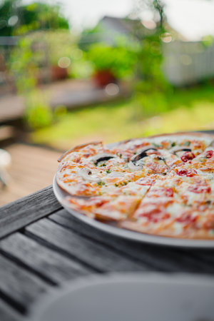 French Tarte Flambee with CrÃ©me Fraiche and Tomatoesの写真素材