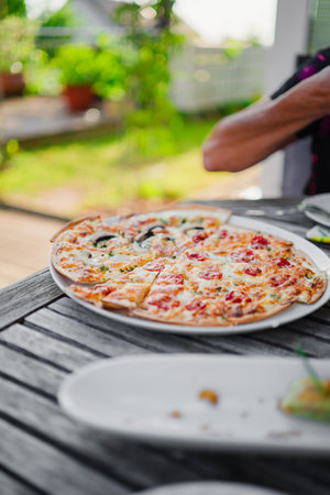 Tarte FlambÃ©e with CrÃ©me Fraiche and Vegetablesの写真素材