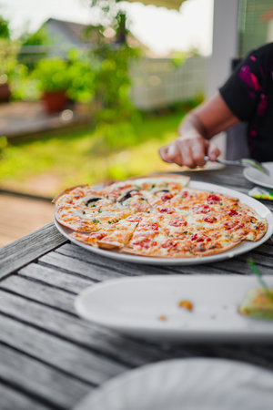 French Tarte FlambÃ©e with CrÃ©me Fraiche and Vegetablesの写真素材
