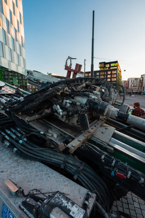 Hydraulics of a Drilling Jumbo Caterpillar for Underground Constructionの写真素材