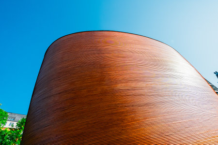 Wooden Exterior Facade of a Church in Finlandの写真素材