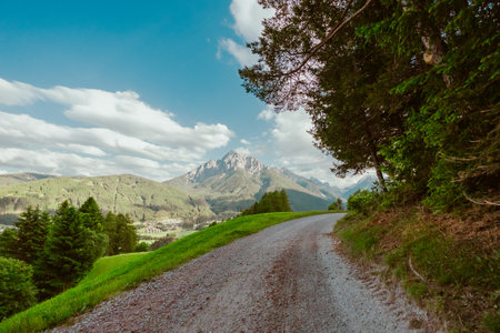 Hiking Trail in the Hilly Mountain Landscapeの写真素材