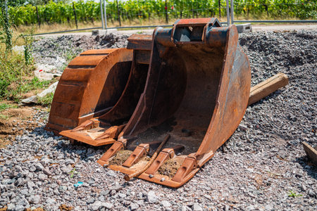 Excavator Shovels Lying on the Ground of a Construction Site