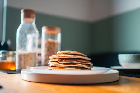 Pancake Stack on a Plate for Breakfast Horizontal Full Shot
