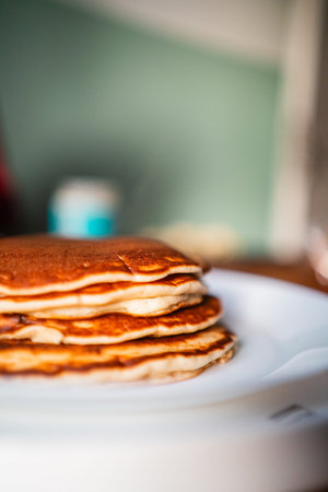 Stack of Soft Fluffy Delicious Pancakes Extreme Close Up