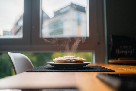 Steaming Pile of Pancakes for Breakfastの写真素材