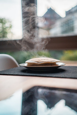 Steaming Soft Stack of Pancakes for Breakfast