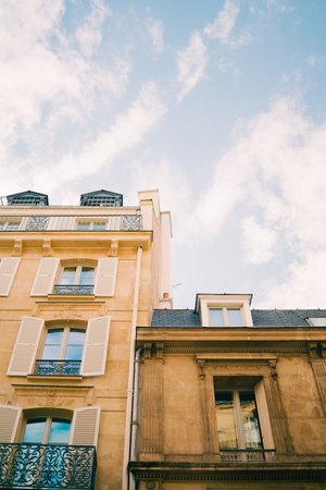 Renaissance Baroque House Facade on a Sunny Day in Paris Franceの写真素材