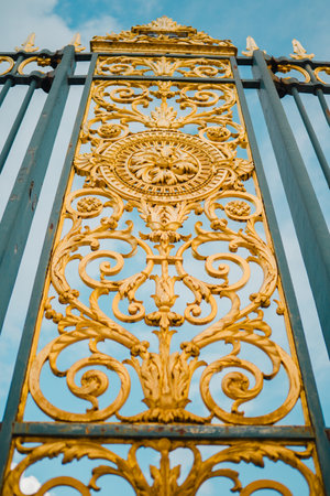 Majestic Fence with Golden Decoration Resembling Flowers in Paris Franceの写真素材