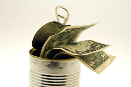 Three dollars in the old tin bank.の写真素材