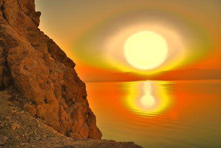 Sunset in the mountains of the Dead Sea. A collage of images.の写真素材