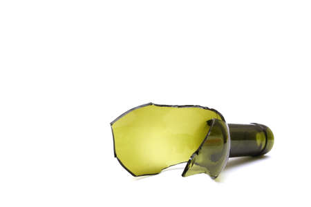 broken wine bottle on white backgroundの写真素材