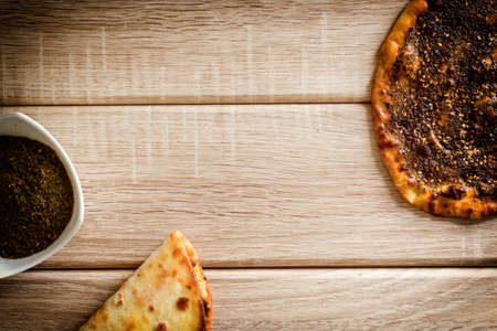 Two manakish on woodの写真素材