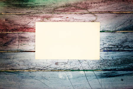 A painted wooden wall with sign from aboveの写真素材