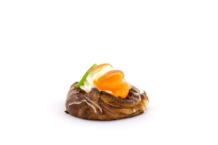 A fruit pudding on a white backgroundの写真素材