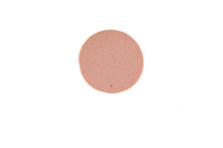 A slice of mortadella on a white backgroundの写真素材
