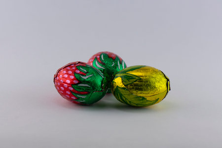 Chocolate eggs in colorful foil for easter