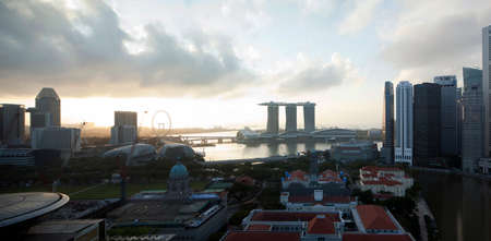 Singapore skyline at Marina Bay in the morningのeditorial素材