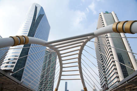 High-Rise buildings and a sky walk at Sathorn-Narathiwas,Bangkok,Thailand.のeditorial素材