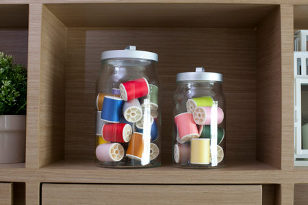 The colorful thread in jars
