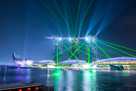 Marina Bay Sands at night in Singapore.のeditorial素材