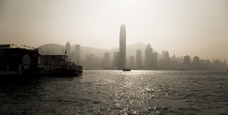Hong Kong skyline in the morning over Victoria Harbour.のeditorial素材