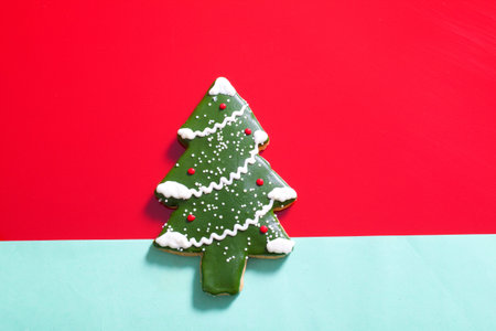 Gingerbread Christmas tree on red background