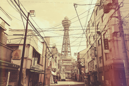 Tsutenkaku Tower in Osaka.のeditorial素材